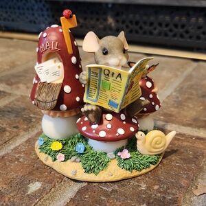 Charming Tails  Mouse Figure Mushrooms Butterfly Snail Whimsy Fairy Garden Art